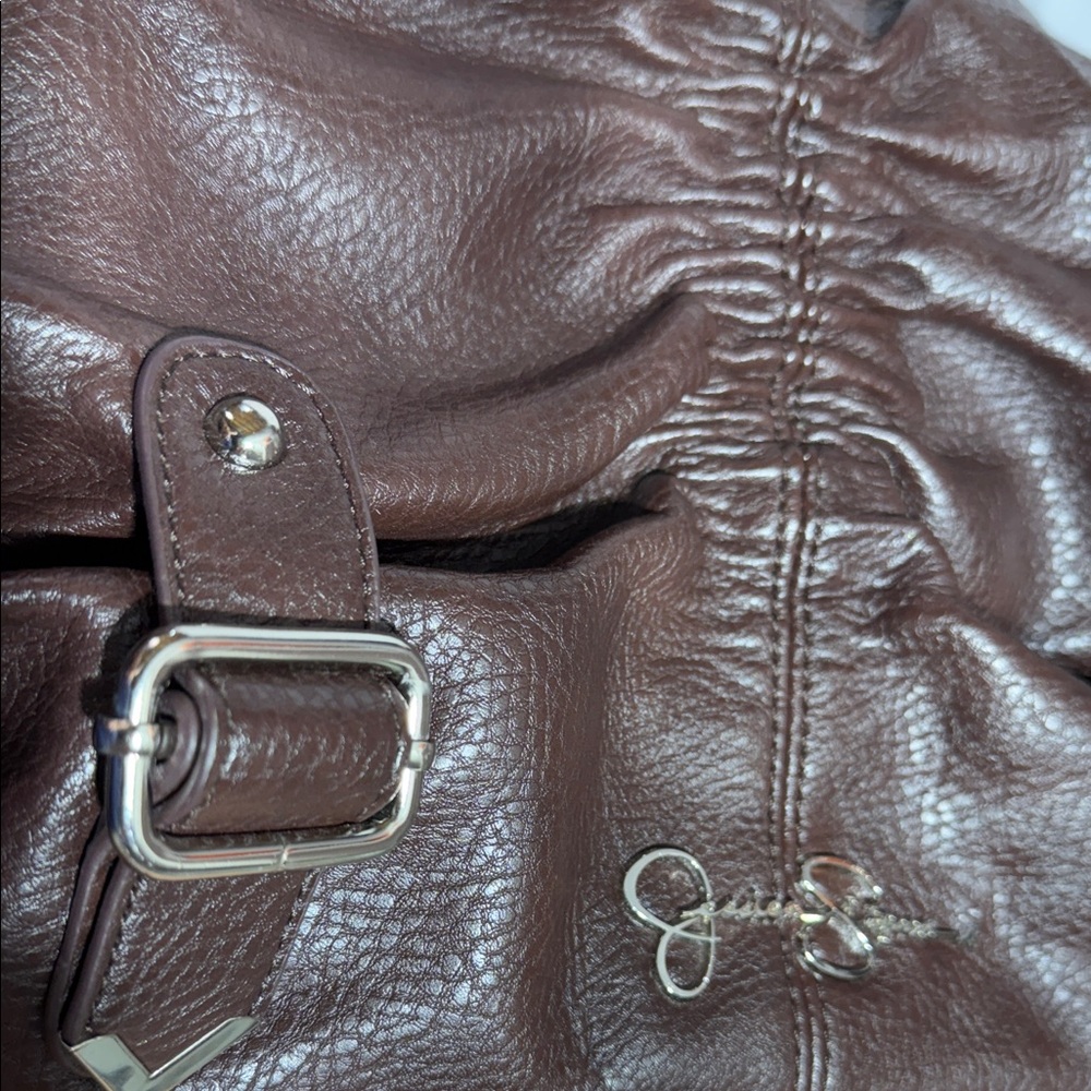 Jessica Simpson Brown Pebbled Shoulder Bag JS5132 Slouchy Buckle Hobo Purse - Picture 12 of 12